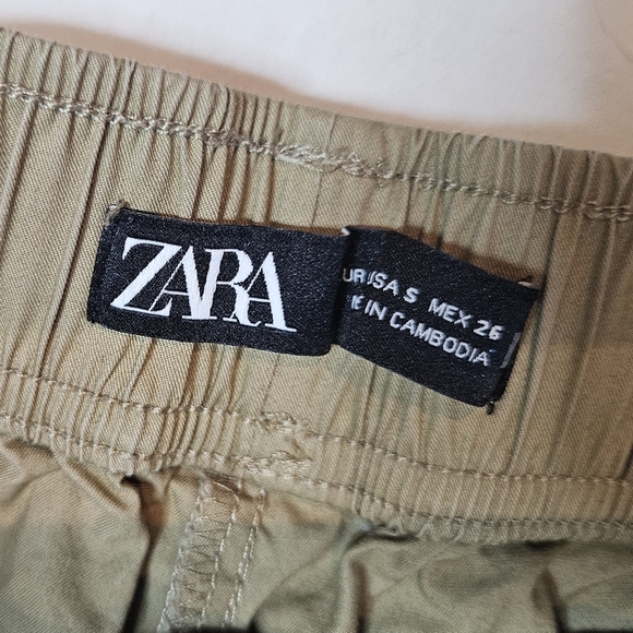 Zara Pull-On Women's Elastic Waist Drawstring Cropped Balloon Pants Khaki Small - Picture 7 of 7